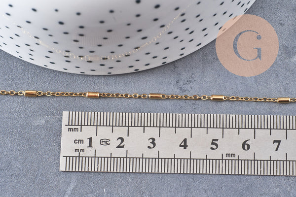 Chaine forçat tubes acier inoxydable doré IP 14K 2mm, x1 Mètre (G9790)