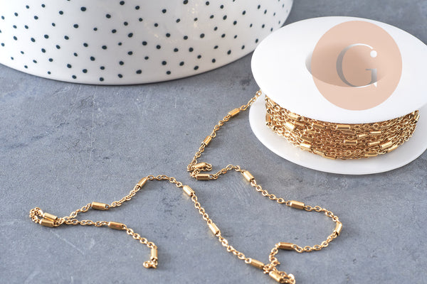 Chaine forçat tubes acier inoxydable doré IP 14K 2mm, x1 Mètre (G9790)