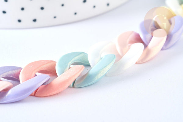 Chaîne gourmette acrylique couleur pastel 24mm, x1 mètre (G7064)