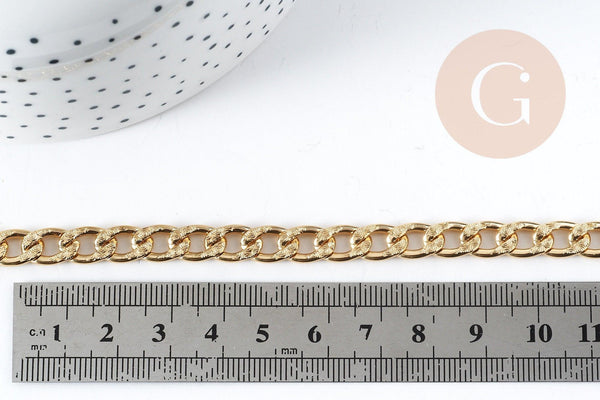 Chaîne gourmette aluminium doré non soudée 11.5x7x2mm, x1 mètre (G9111)