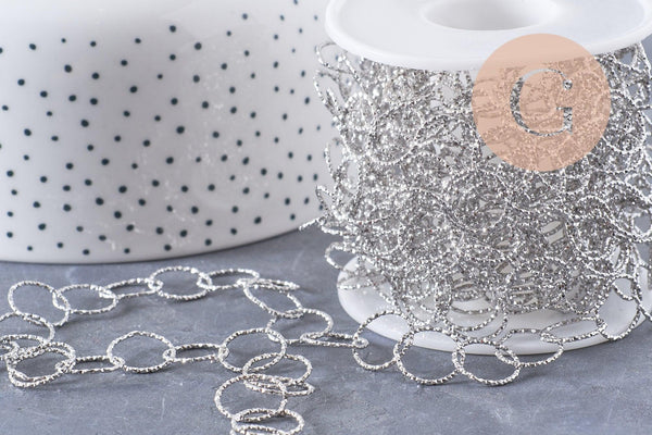 Chaine grande maille ronde texturée acier 304 inoxydable platine 13mm, x1 mètre (G10066)