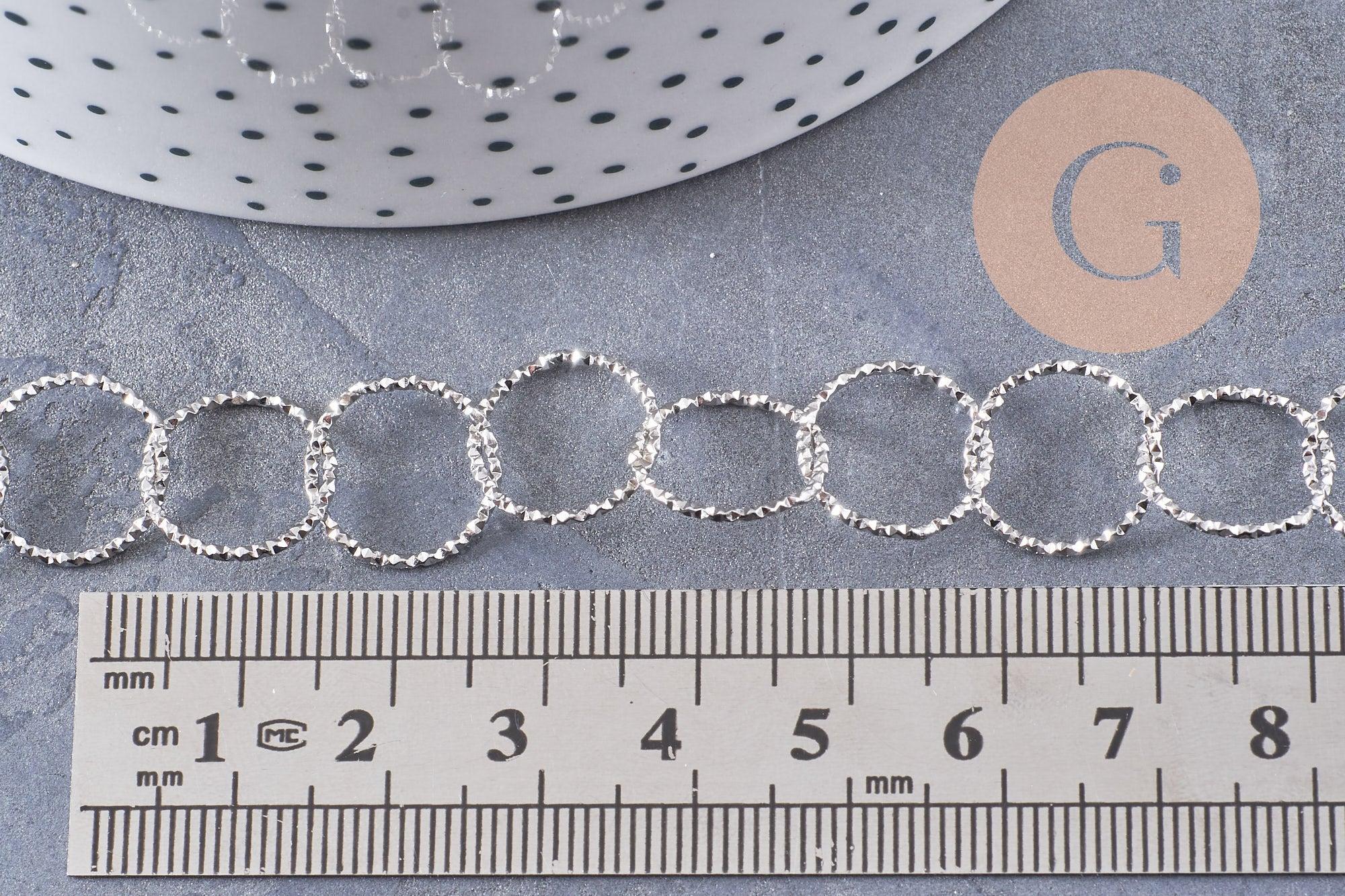 Chaine grande maille ronde texturée acier 304 inoxydable platine 13mm, x1 mètre (G10066)