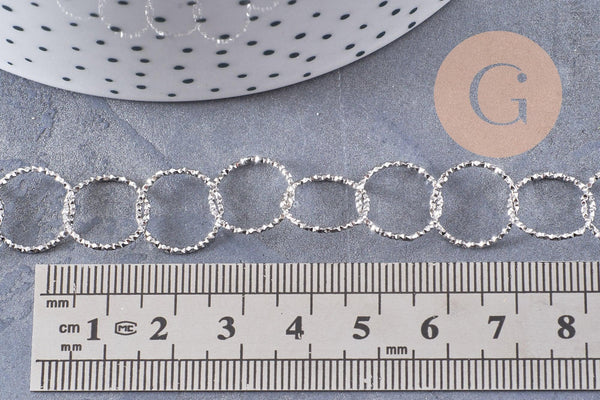 Chaine grande maille ronde texturée acier 304 inoxydable platine 13mm, x1 mètre (G10066)
