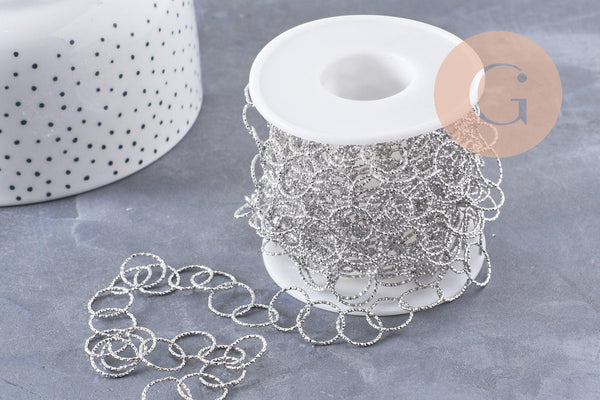 Chaine grande maille ronde texturée acier 304 inoxydable platine 13mm, x1 mètre (G10066)