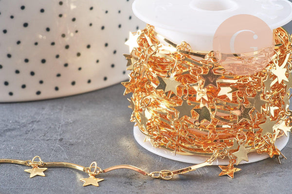 Chaine laiton doré 18 carats étoiles, chaine dorée fantaisie 16mm, x1 mètre (G4169)