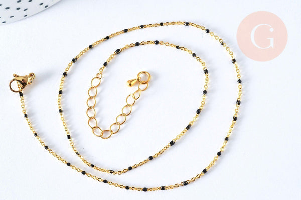 Chaine laiton doré 18k fantaisie résine noire 2mm,40cm, x1 (G3132)
