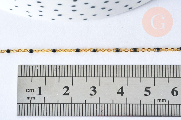 Chaine laiton doré 18k fantaisie résine noire 2mm,40cm, x1 (G3132)