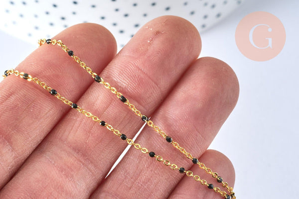 Chaine laiton doré 18k fantaisie résine noire 2mm,40cm, x1 (G3132)