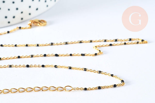 Chaine laiton doré 18k fantaisie résine noire 2mm,40cm, x1 (G3132)