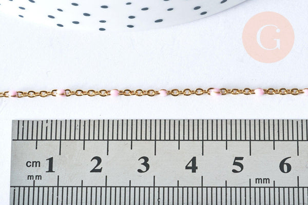 Chaine laiton doré 18k fantaisie résine rose,chaine fantaisie dore,chaine complète,2mm,40cm, x1 G3488