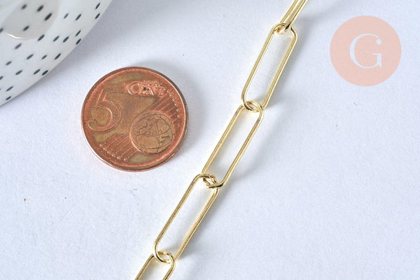 Chaine laiton doré clair maille rectangle,chaine collier,chaine large,20x6.5mm,chaine complète 47.5cm, x1 G2630