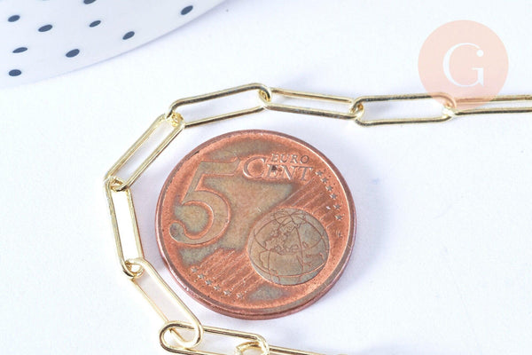 Chaine laiton doré clair maille rectangle,chaine collier,création bijoux,chaine large,12x3.5mm,chaine complète, x1 (G2573)