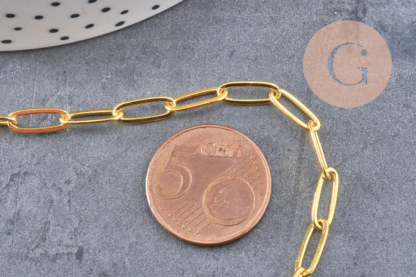 Chaine laiton doré maille rectangle 11x4.3mm, x 1 mètre (G2442)