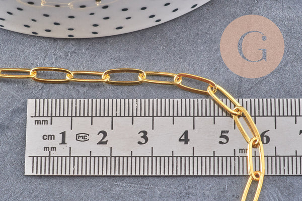 Chaine laiton doré maille rectangle 11x4.3mm, x 1 mètre (G2442)