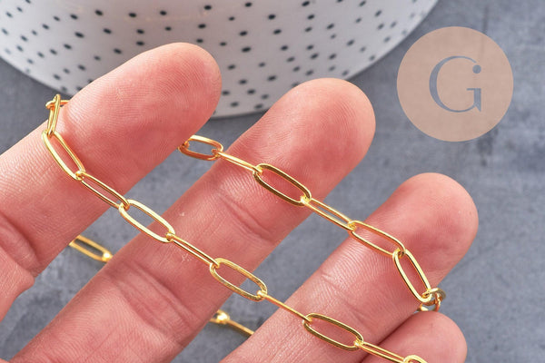 Chaine laiton doré maille rectangle 11x4.3mm, x 1 mètre (G2442)