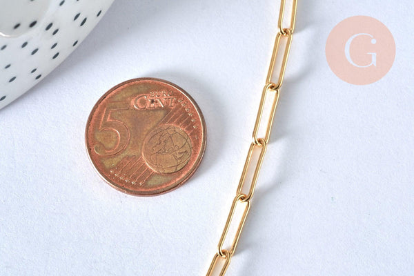 Chaine laiton doré maille rectangle avec fermoir 12x3.5mm,x1 (G2424)
