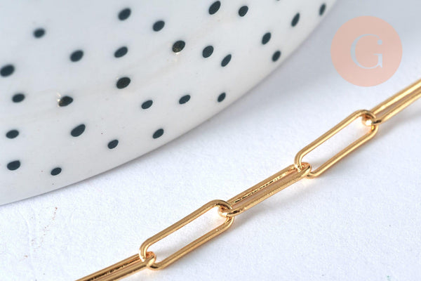 Chaine laiton doré maille rectangle avec fermoir 12x3.5mm,x1 (G2424)