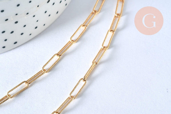 Chaine laiton doré texturée maille rectangle,chaine collier,chaine large,12x3.5mm,chaine complète,49.5cm, x1 (G2410)