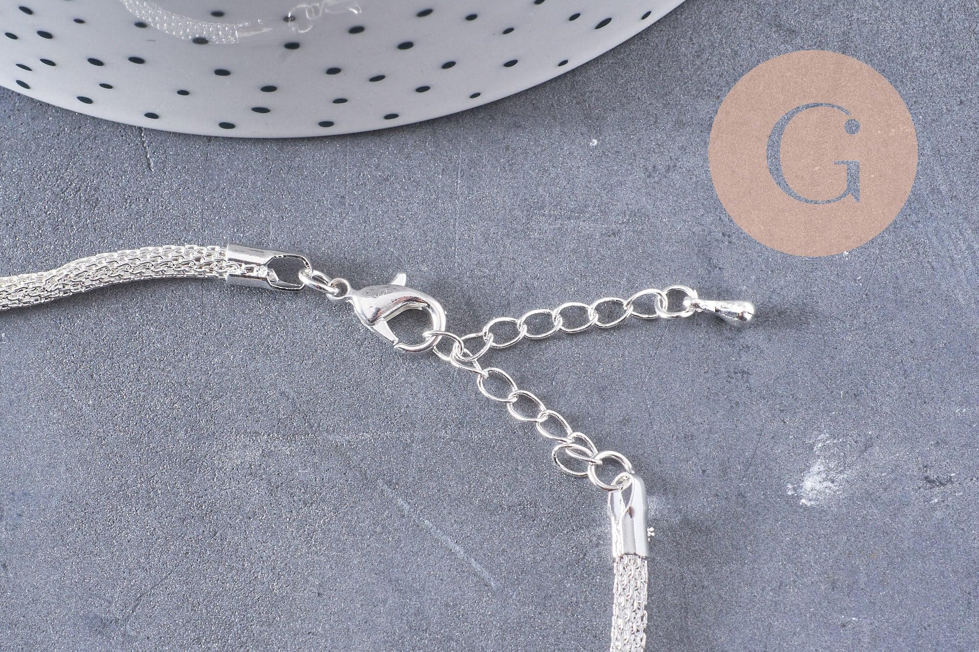 Collier chaine maille zamac argentée 5 mm/40cm, x1 (G1504)