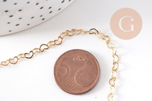 Chaine maille coeur laiton doré 18K 3mm, x1 mètre (G10519)