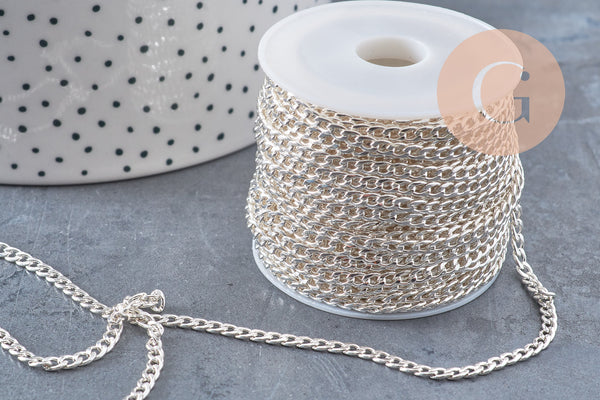 Chaine maille courbe plate acier 304 inoxydable argenté 4.5x3mm, x1 mètre (G10867)