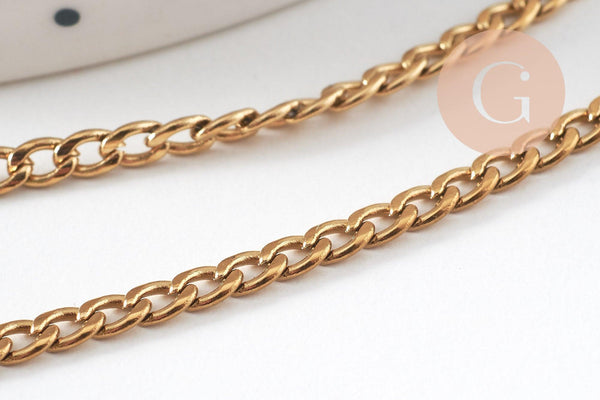 Chaine maille gourmette acier doré IP 18k 5mm x1 mètre (G1693)