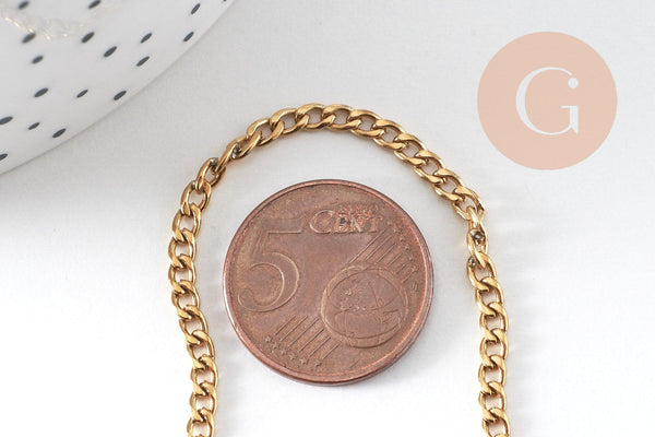 Chaine maille gourmette acier doré IP 18k 5mm x1 mètre (G1693)