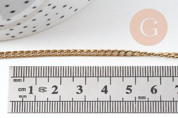 Chaine maille gourmette acier doré IP 18k 5mm x1 mètre (G1693)