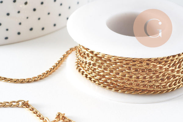 Chaine maille gourmette acier doré IP 18k 5mm x1 mètre (G1693)