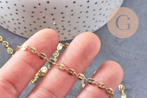 Chaine maille grain de café laiton doré 7x4mm, x1 mètre (G5500)