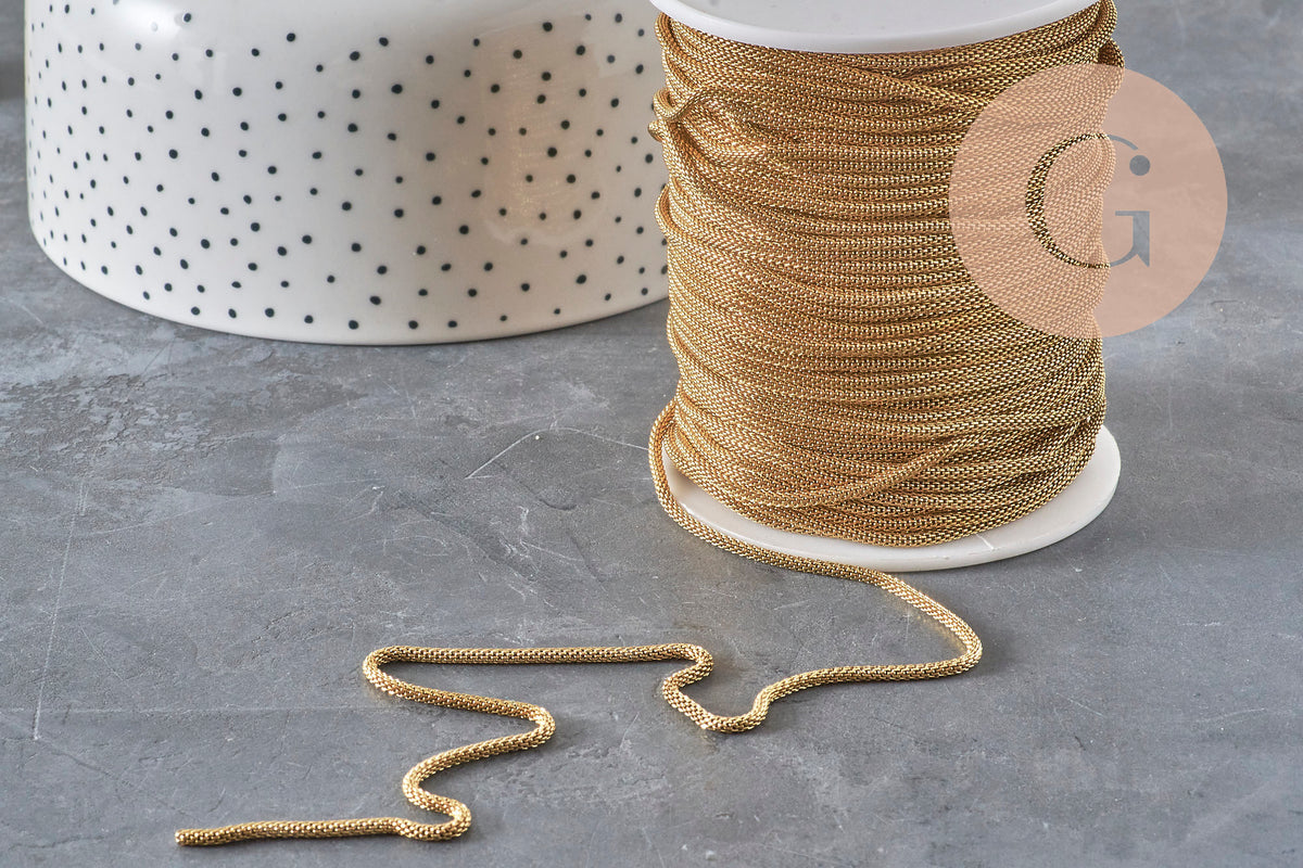 304 stainless steel golden lantern chain 2mm, x1 meter (G11333)