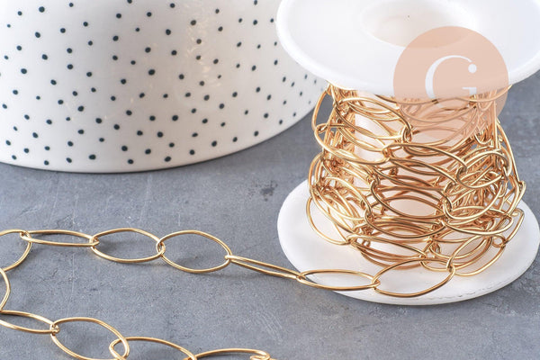 Chaine maille ovale acier 304 inoxydable doré PVD 18k 20x10mm, x1 mètre (G4309)