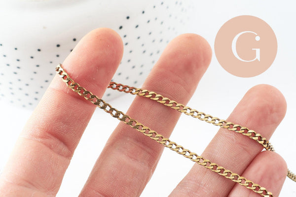 Chaine maille plate laiton brut 4mm, chaine création bijoux, x1 metre (G9740)