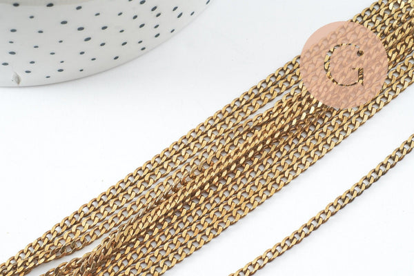 Chaine maille plate laiton brut 4mm, chaine création bijoux, x1 metre (G9740)
