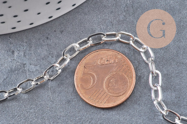 Chaine maille rectangle acier 304 inoxydable argenté 7x4mm, x1 mètre (G10870)