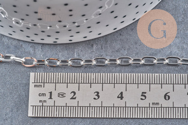 Chaine maille rectangle acier 304 inoxydable argenté 7x4mm, x1 mètre (G10870)