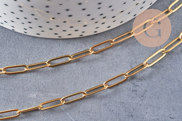 Chaine maille rectangle acier 304 inoxydable doré 11x4mm, x1 mètre (G5448)