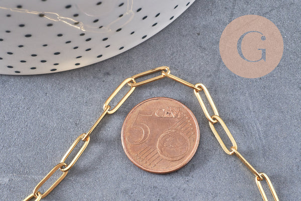 Chaine maille rectangle acier 304 inoxydable doré 11x4mm, x1 mètre (G5448)