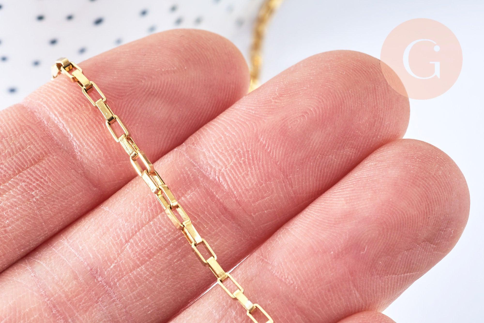 Chaine maille rectangle acier inoxydable doré IP 304 18k 3x2mm, x1 mètre (G5345)