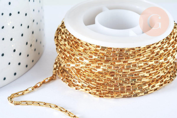 Chaine maille rectangle acier inoxydable doré IP 304 18k 3x2mm, x1 mètre (G5345)