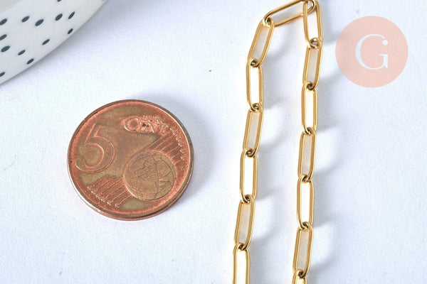 Chaine maille rectangle acier inoxydable doré avec fermoir 10x3.5mm, x1 (G4819)