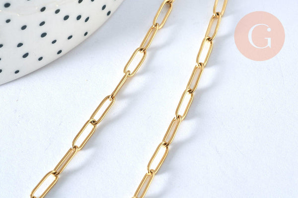 Chaine maille rectangle acier inoxydable doré avec fermoir 10x3.5mm, x1 (G4819)