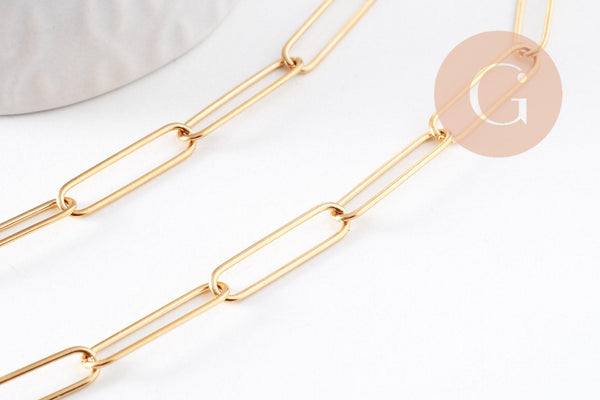 Chaine maille rectangle acier inoxydable doré complète avec fermoir 10x3.5mm, x1 (G10112)