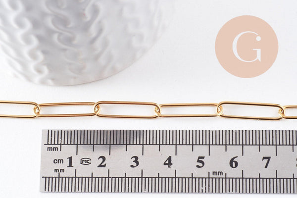 Chaine maille rectangle acier inoxydable doré complète avec fermoir 10x3.5mm, x1 (G10112)