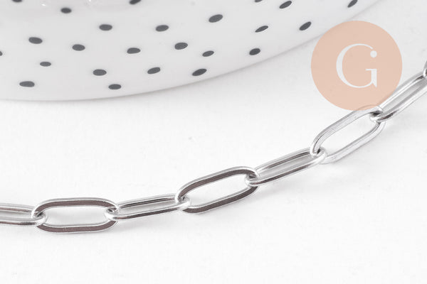 Chaine maille rectangle acier inoxydable platine 9.7mm, x1 mètre (G10679)