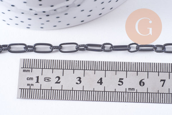 Chaine maille rectangle fer noir 10mm, 1 metre (G1394)