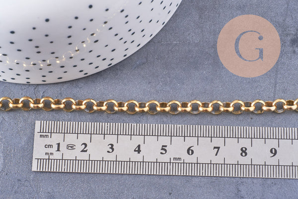 Chaine maille rollo acier 304 inoxydable doré IP 18k 6mm, x1 mètre (G2840)