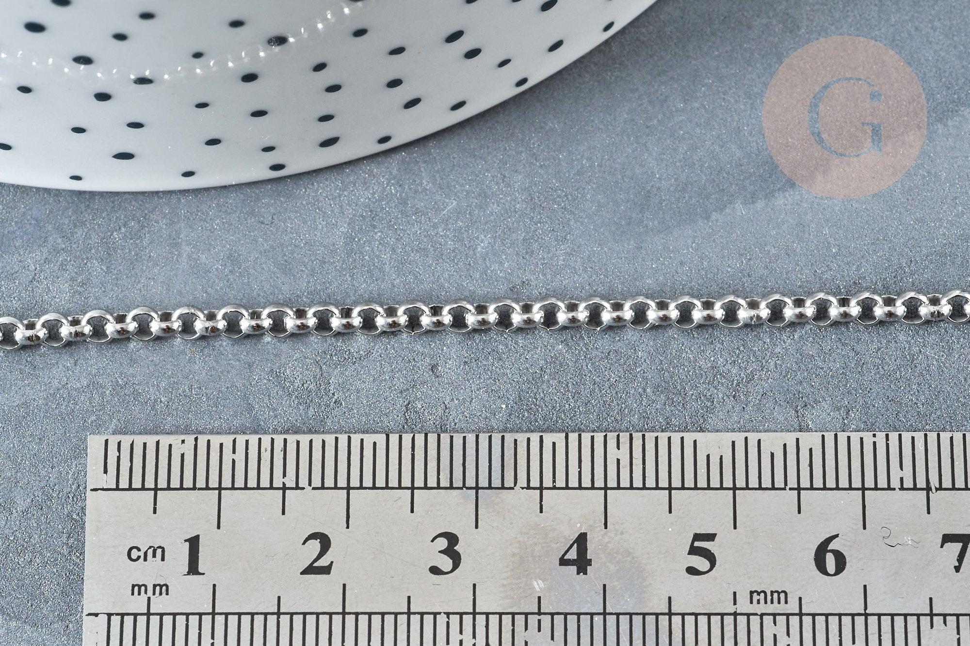 Chaine maille rolo acier inoxydable 304 platine 3mm, x1 mètre (G8140)