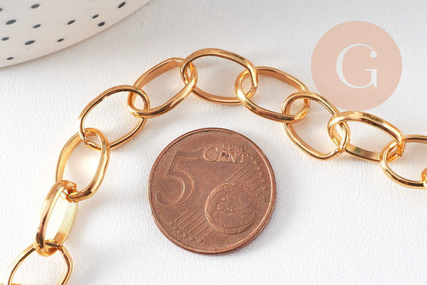 Chaine maille rollo aluminium doré lisse 12mm, x1 mètre (G10593)