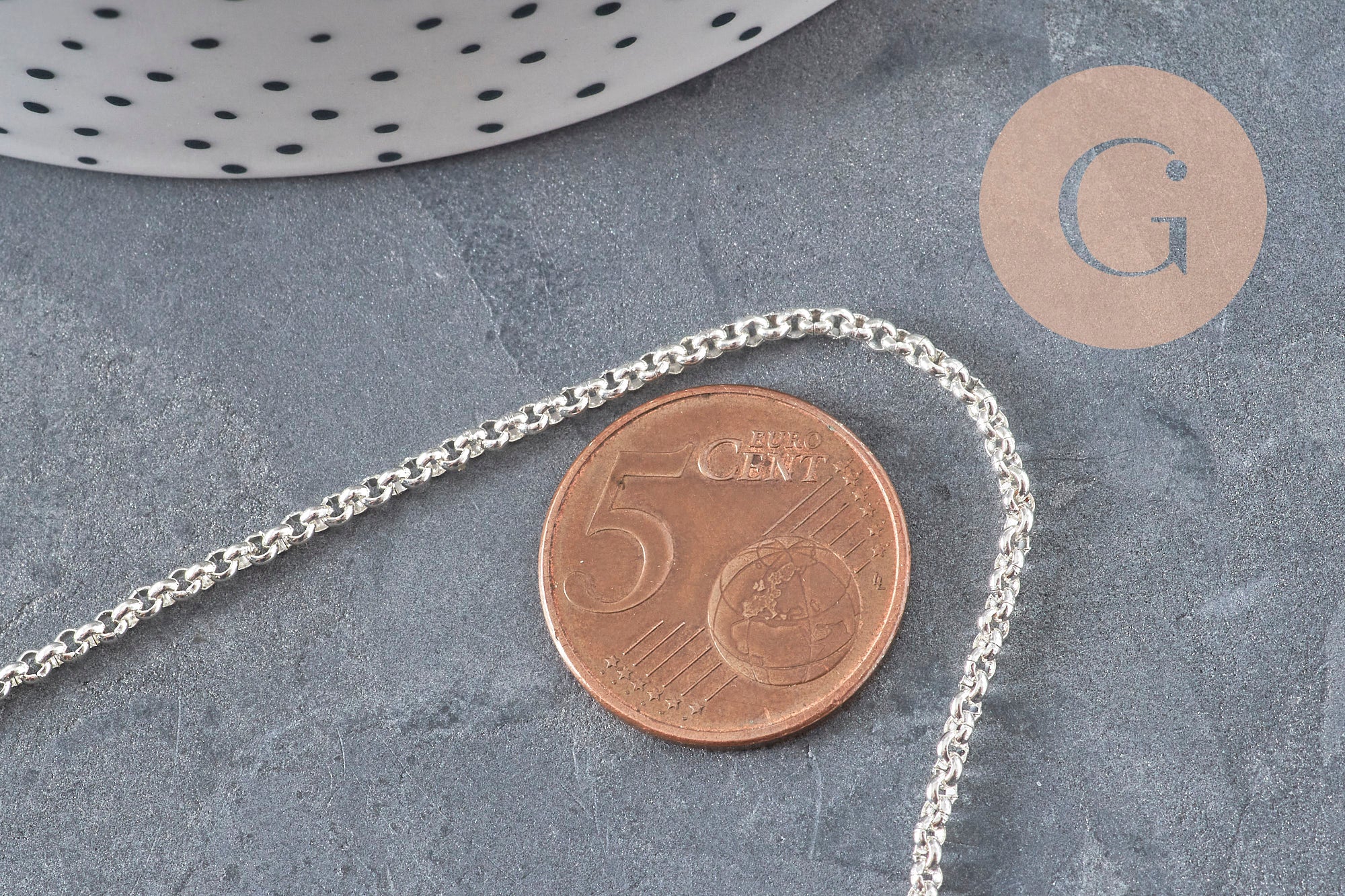 Silver-plated 304 stainless steel rolo chain 2mm, x1 meter (G11198)